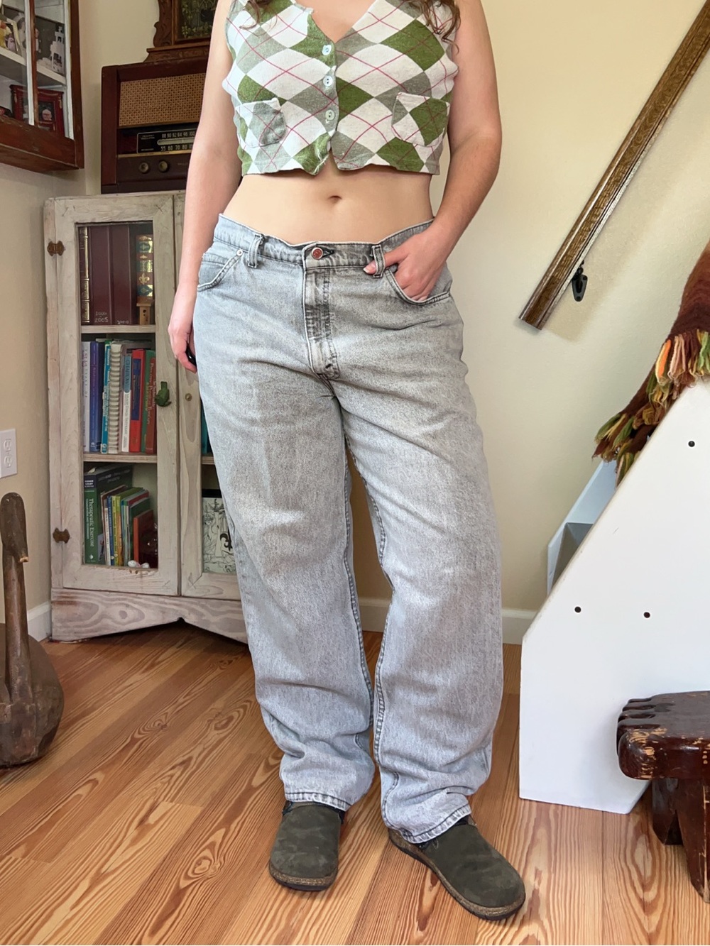 Vintage 90s Brittania Grey Faded Denim Baggy Straight Leg Jeans USA Made Size 38